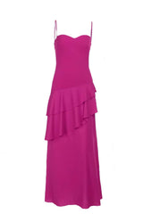 Straps Fuchsia Chiffon Tiered Maxi Dress