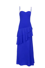 Straps Royal Blue Chiffon Tiered Maxi Dress