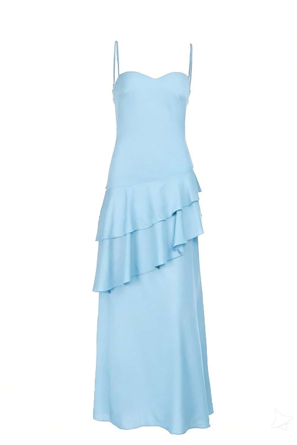 Straps Royal Blue Chiffon Tiered Maxi Dress