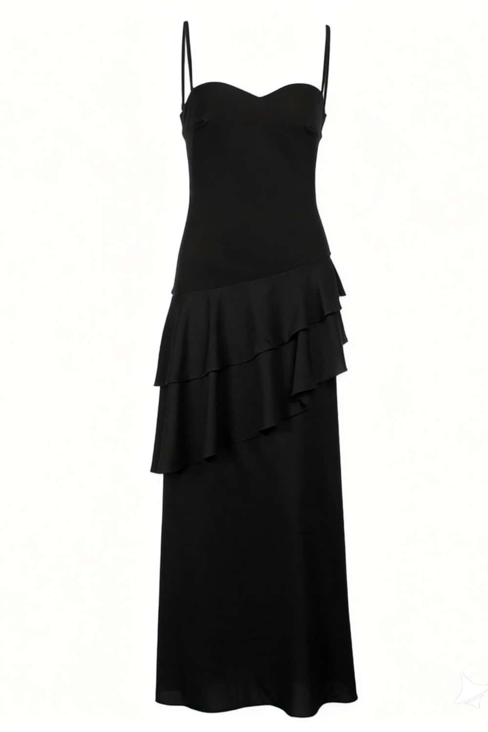 Straps Red Chiffon Tiered Maxi Dress