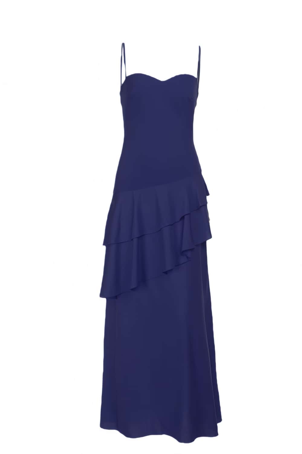 Straps Navy Blue Chiffon Tiered Maxi Dress