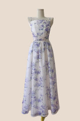 Straps Purple Floral A-line Princess Dress