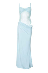 Pink Straps Cutout Ruched Fitted Long Dress