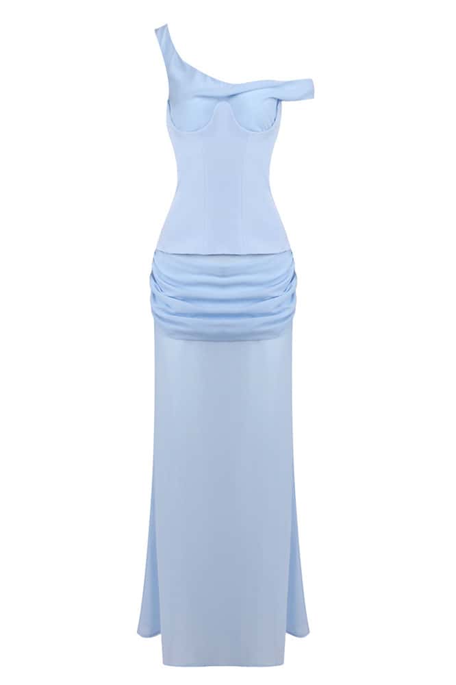 Two Piece One Shoulder Ruched Long Dress with Corset