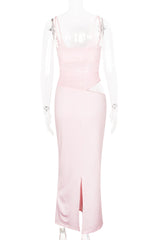 Pink Sheer Cutout Fitted Dress