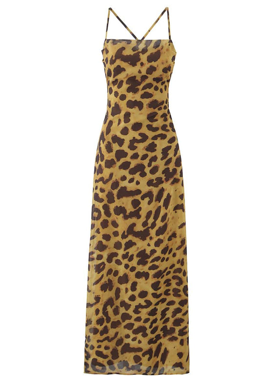 Straps Leopard Print Fitted Long Dress