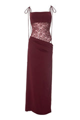 Straps Brown Sheer Tight Long Dress