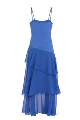 Straps Plum Chiffon Ruffle Maxi Dress