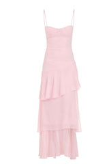 Straps Plum Chiffon Ruffle Maxi Dress