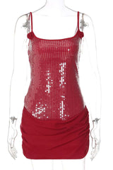 Pink Sequin Straps Ruched Tight Mini Dress