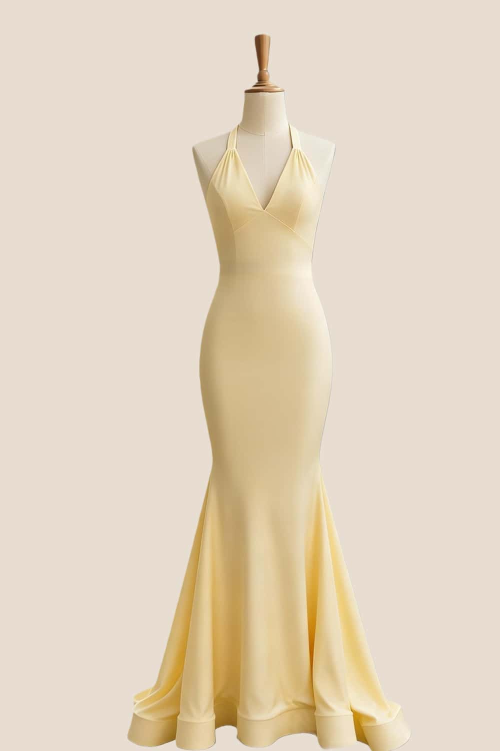 Yellow V Neck Mermaid Prom Dress with Train