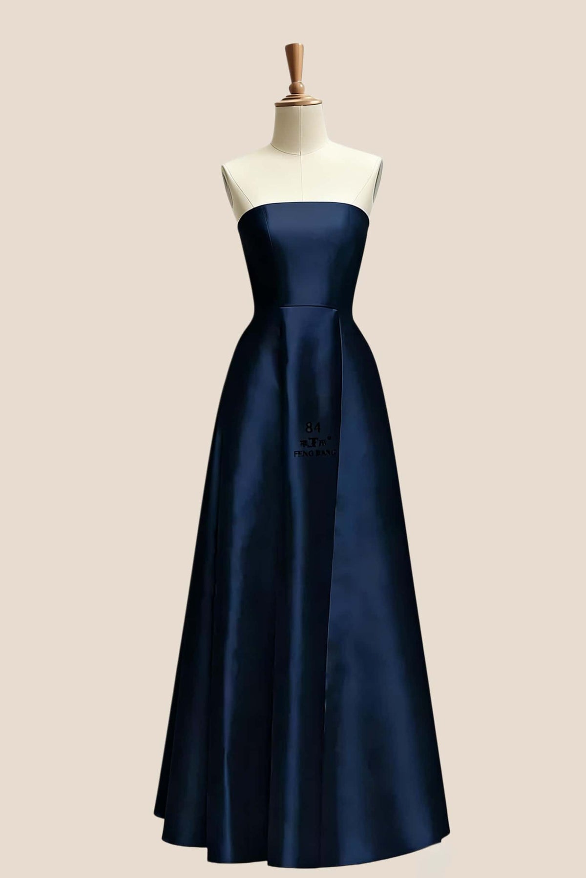 Strapless Navy Blue Satin A-line Bridesmaid Dress