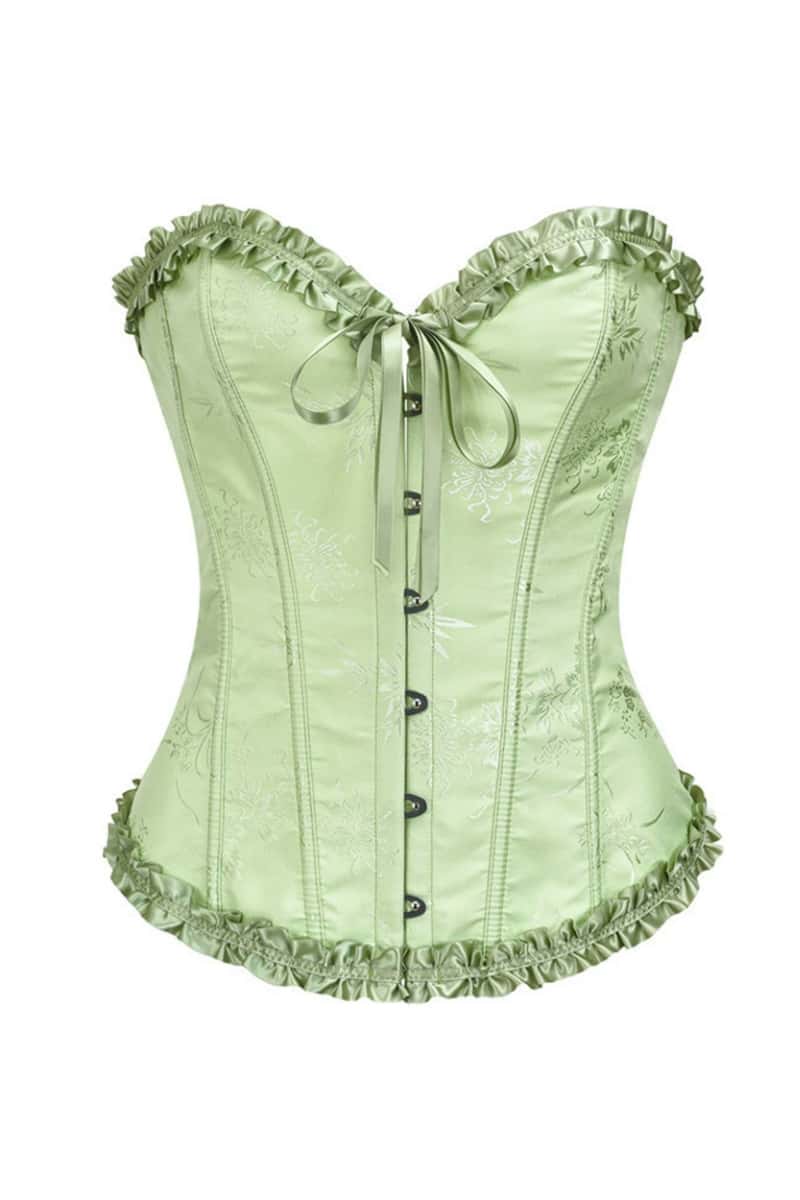 Sweetheart Sage Green Lace-Up Floral Corset