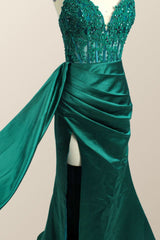 Straps Red Lace and Satin Mermaid Formal Dress