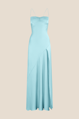 Straps Light Blue Soft Satin Long Dress