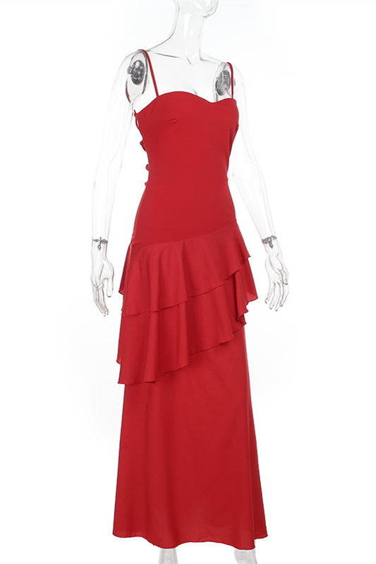 Straps Royal Blue Chiffon Tiered Maxi Dress