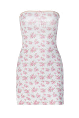 Strapless Pink Floral Print Bodycon Short Dress