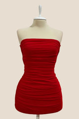 Strapless Red Bodycon Lace-up Short Dress