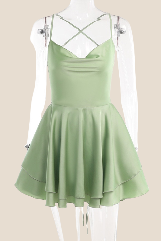 Straps Green Lace-up Back Tiered Party Dress