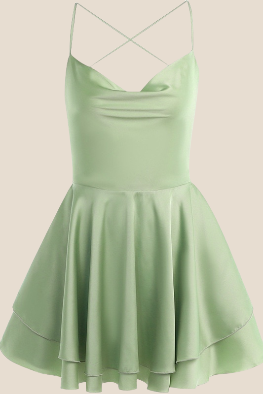 Straps Green Lace-up Back Tiered Party Dress