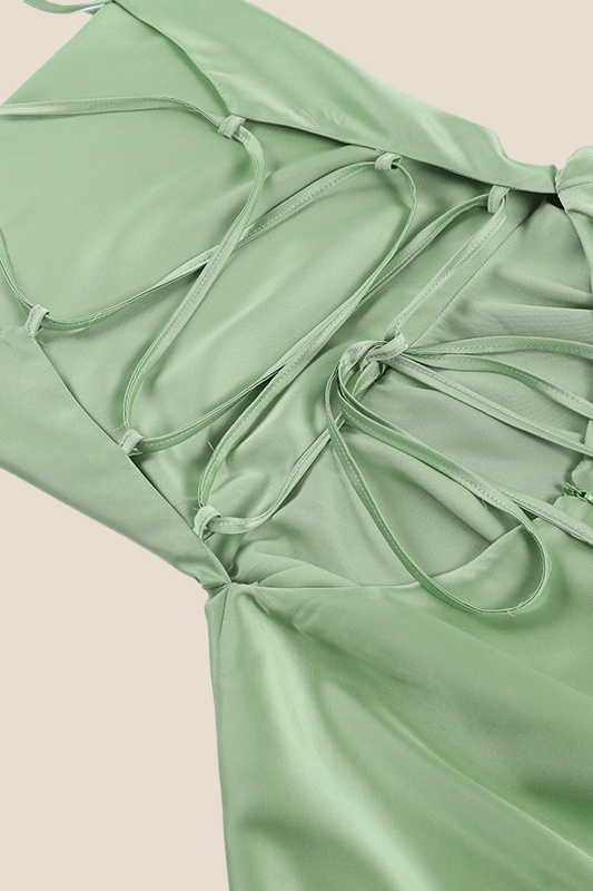 Straps Green Lace-up Back Tiered Party Dress