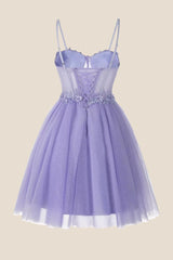 Straps Lavender Appliques Sparkle Tulle Short Dress