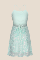Straps Mint Green Sequin A-line Short Dress