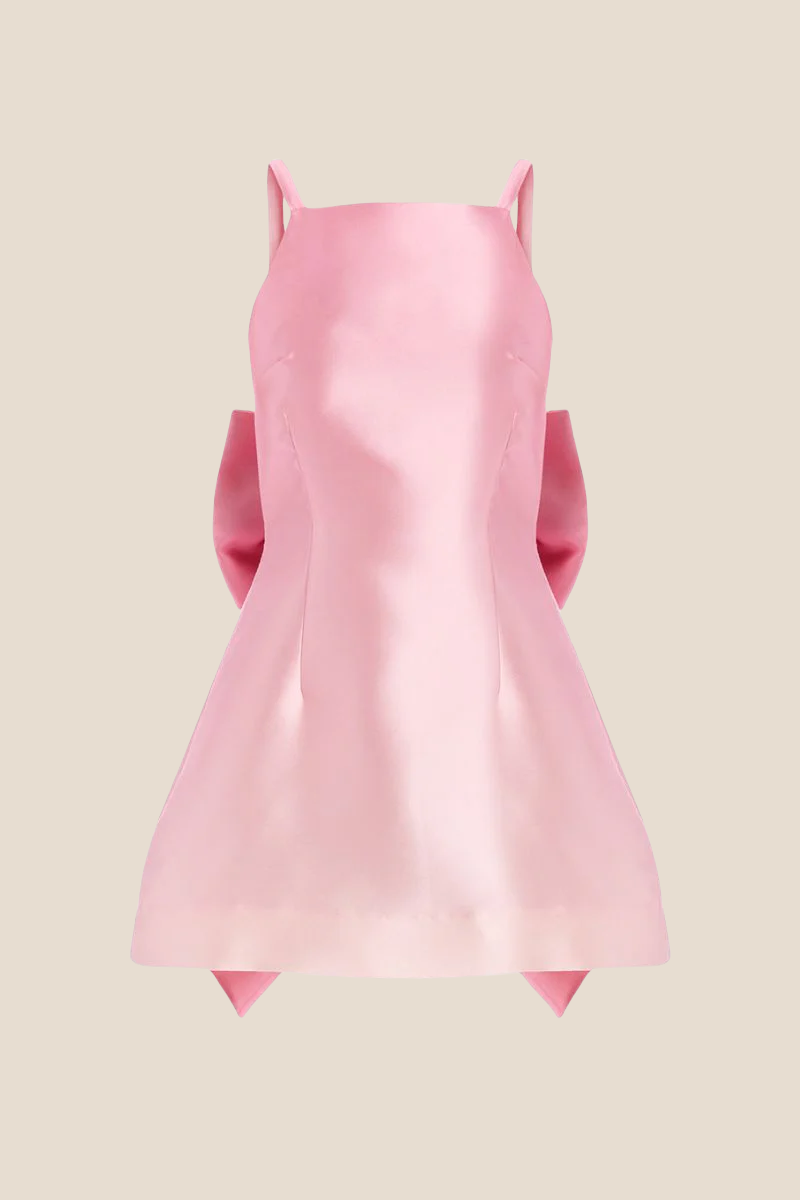 Straps Pink Back Bow A-line Short Dress