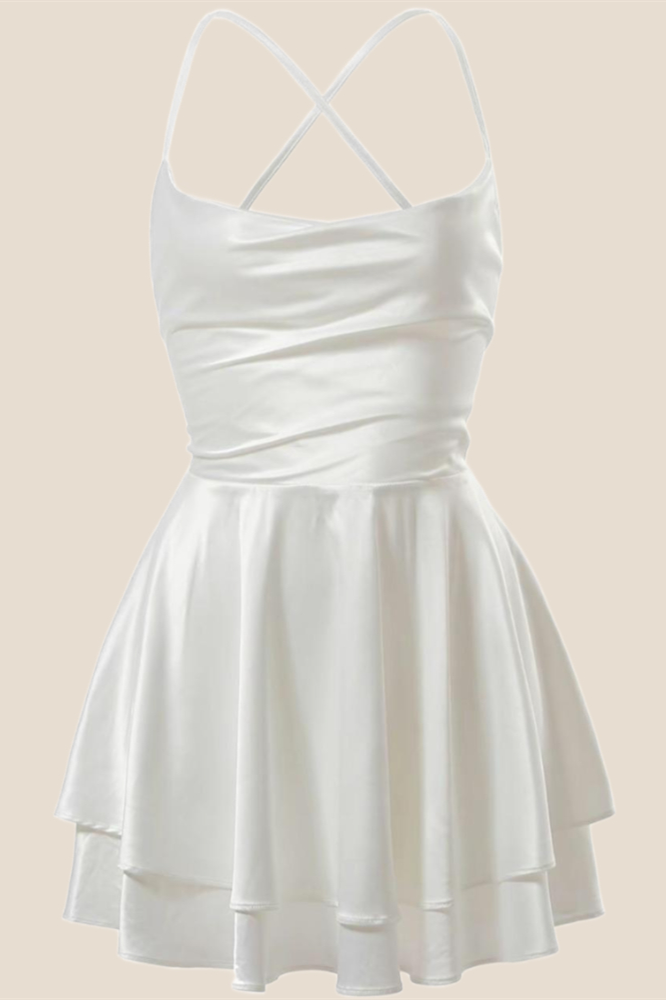 Straps Royal Blue Satin A-line Short Dress