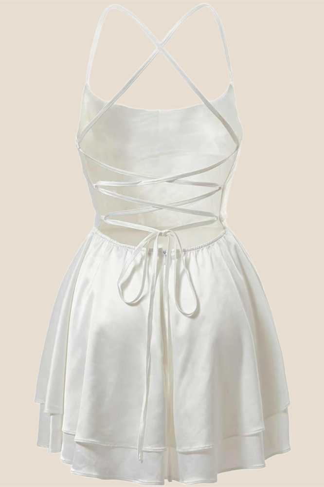 Straps Royal Blue Satin A-line Short Dress
