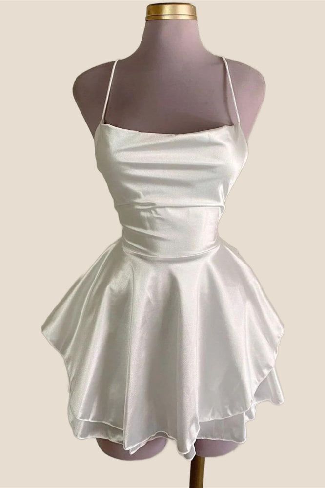 Straps Royal Blue Satin A-line Short Dress