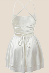 Straps Lavender Satin A-line Short Dress