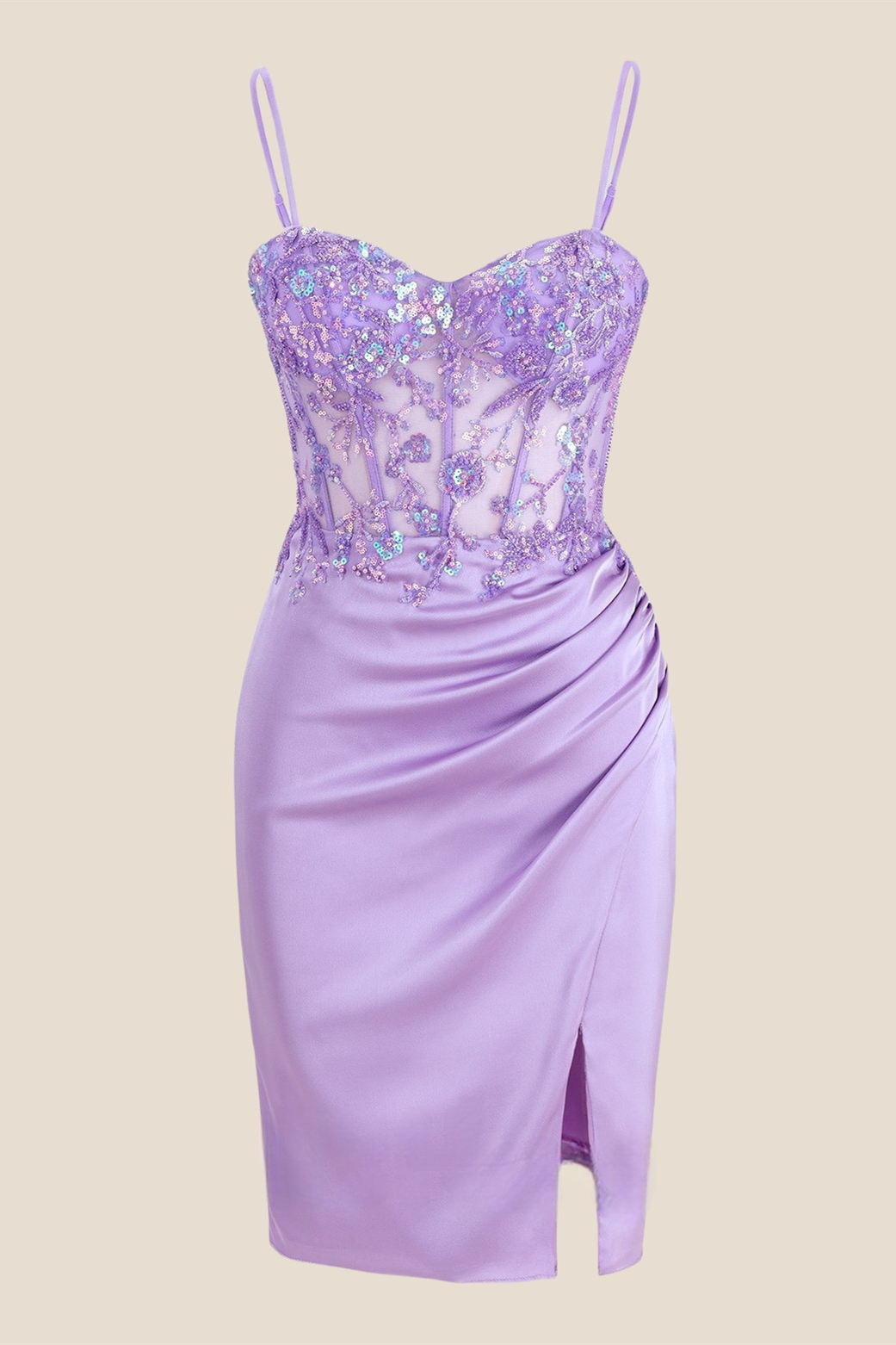 Sweetheart Lilac Sequin Appliques Short Dress