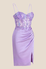 Sweetheart Lilac Sequin Appliques Short Dress