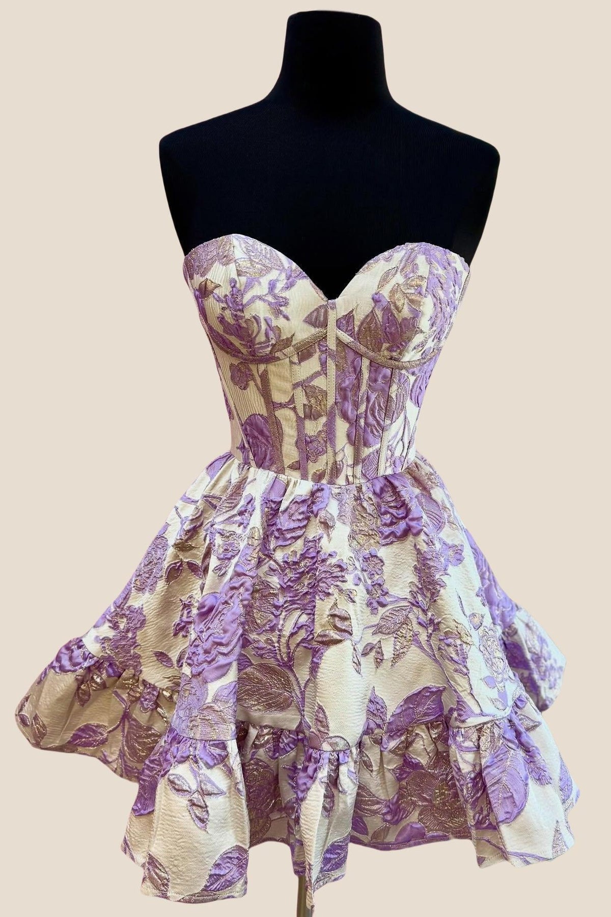 Sweetheart Purple Floral Print A-line Short Dress