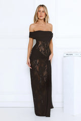 Subtle Allure Off Shoulder Sheer Lace Maxi Dress Black