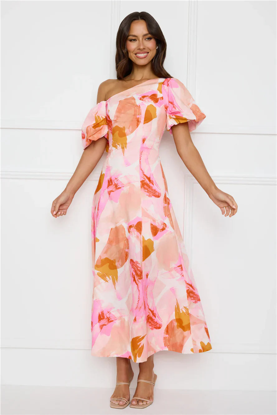 Swan Kiss Off Shoulder Maxi Dress Pink