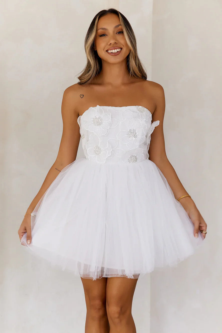 Princess Luxe Tulle Strapless Mini Dress White