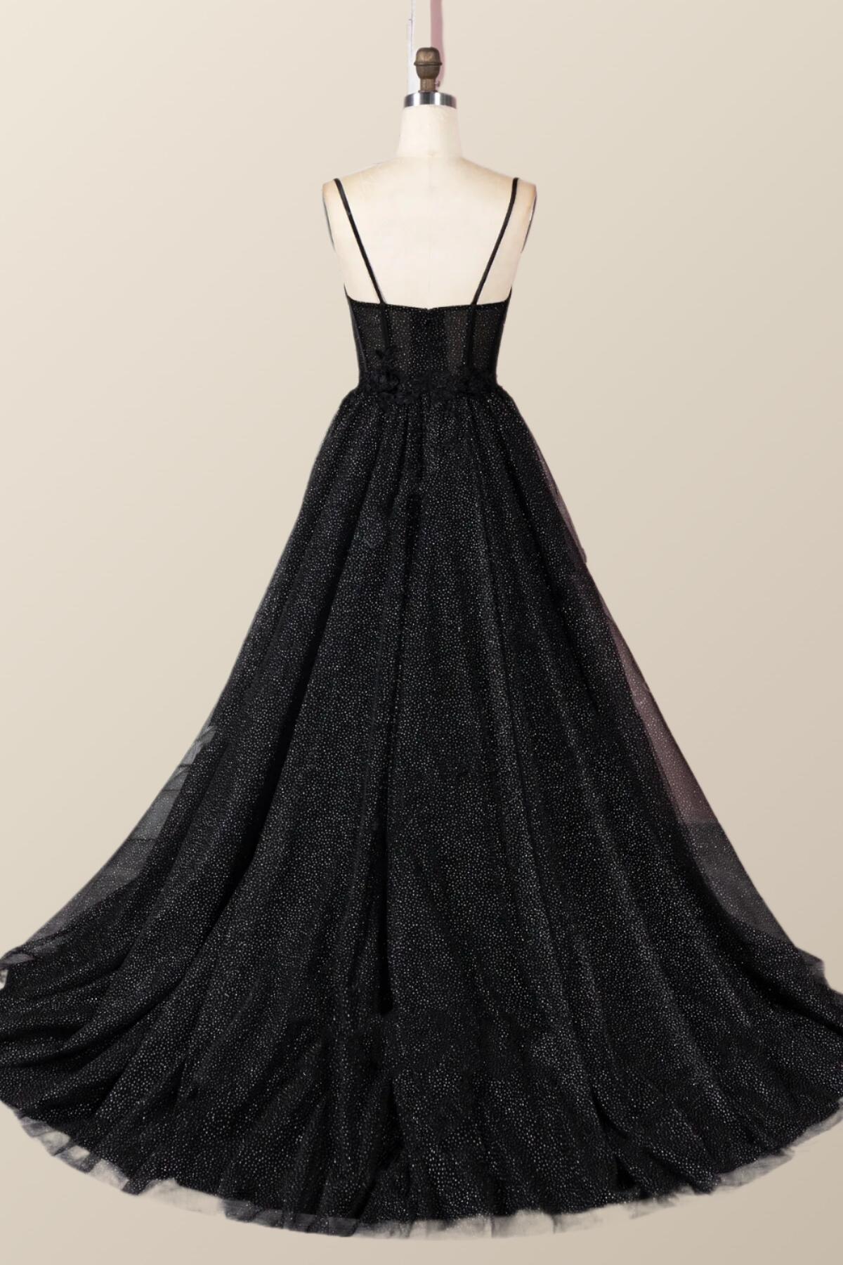 Straps Black Corset A-line Prom Gown