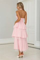 Twinkle Into Night Tulle Halter Maxi Dress Pink