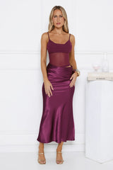 My Rules Satin Mesh Maxi Dress Plum