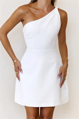 With Flair One Shoulder Mini Dress White