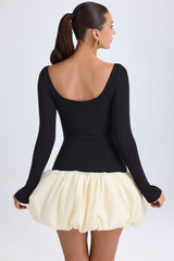 Modal Scoop-Neck Drop-Waist Bubble Hem Mini Dress in Vanilla