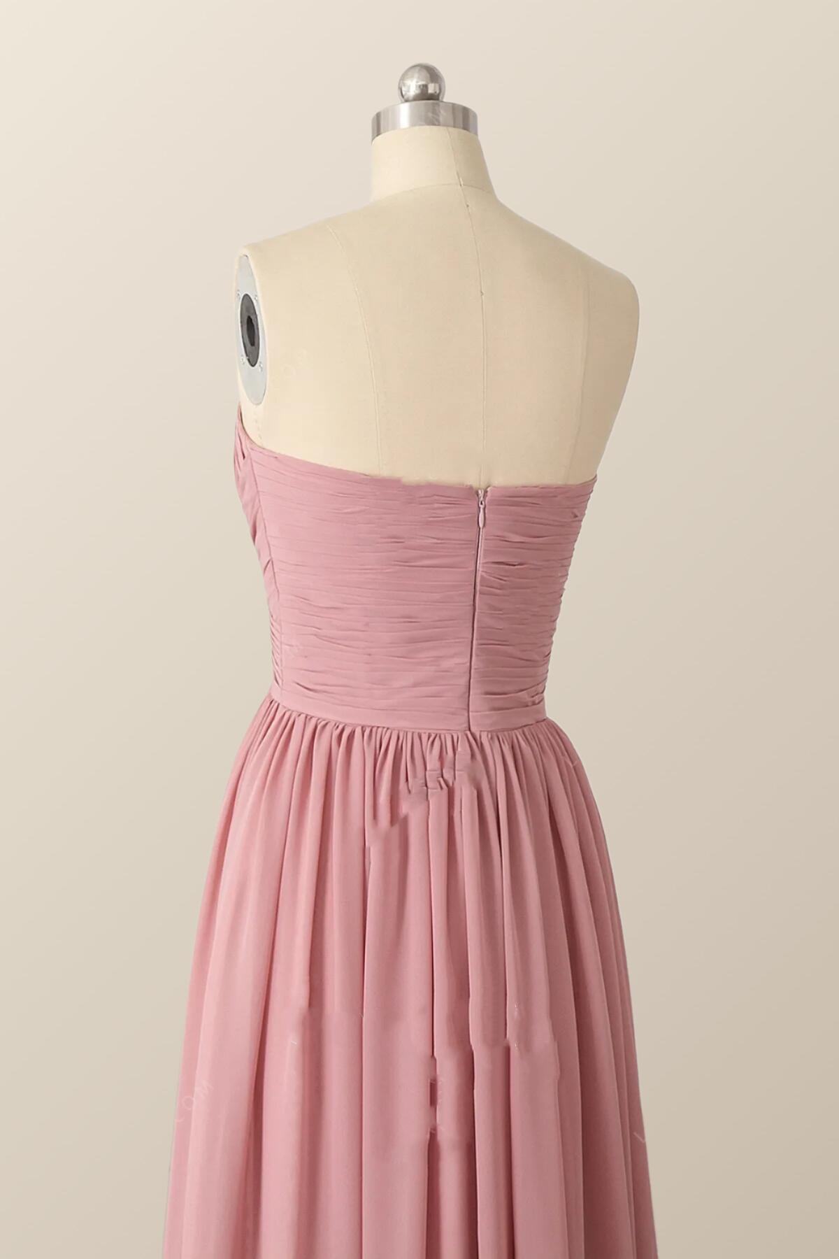 Sweetheart Blush Pink Chiffon Long Bridesmaid Dress