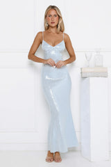 Glitter Bloom Sequin Maxi Dress Blue