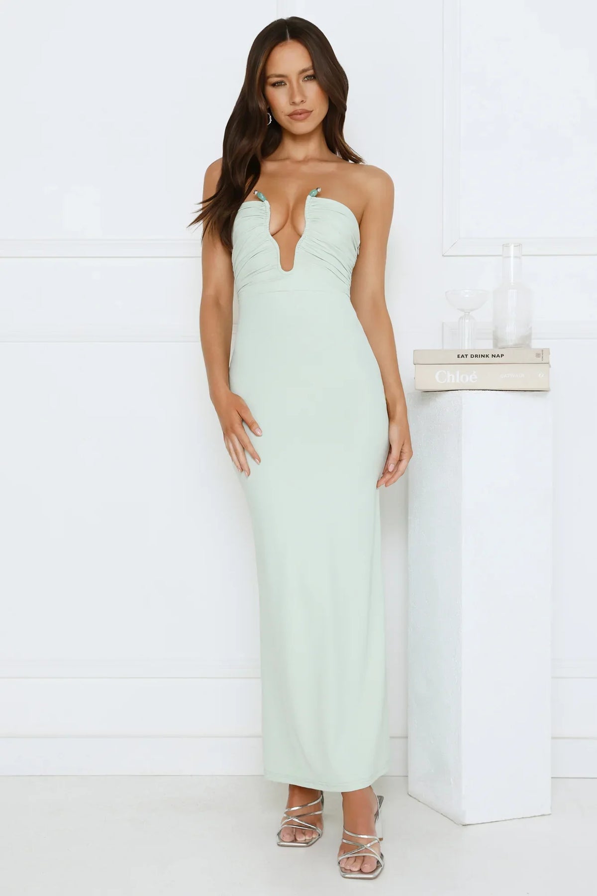 Hot Girl Social Strapless Maxi Dress Sage