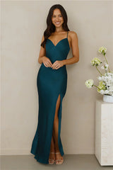 The Sophia Satin Maxi Dress Teal