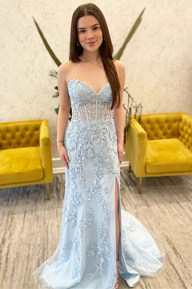 Sweetheart Lavender Lace Mermaid Long Prom Dress