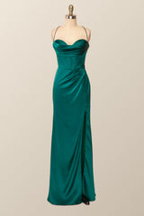 Straps Cowl Neck Green Mermaid Long Formal Dress