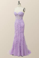 Sweetheart Lavender Lace Mermaid Long Prom Dress